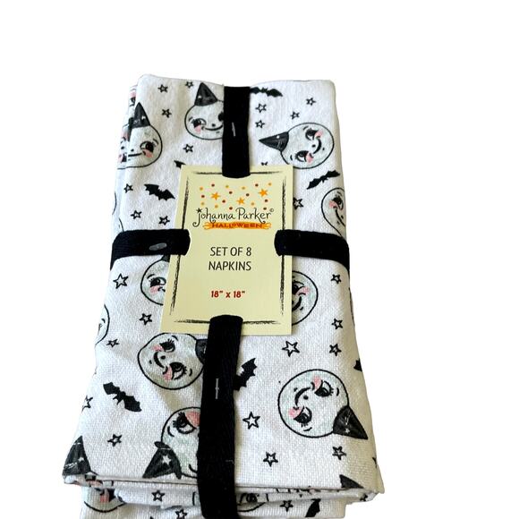 Johanna Parker Smiling Moon Halloween Cotton Napkins 18x18 Set of 8 New - Picture 7 of 10